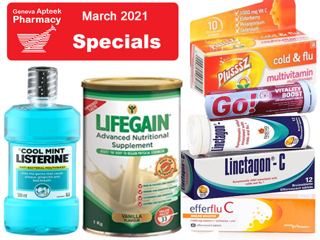 March 2021 Specials at Geneva Pharmacy in George