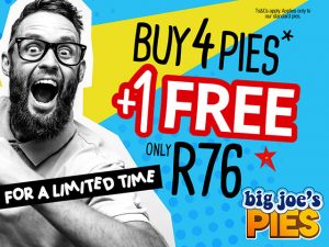 Buy 4 Get 1 Free Special at Big Joe’s Pies Mossel Bay