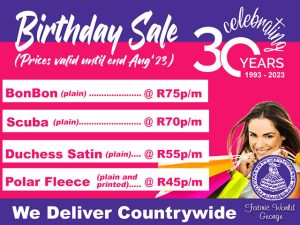 Fabric World George Birthday Celebration Specials